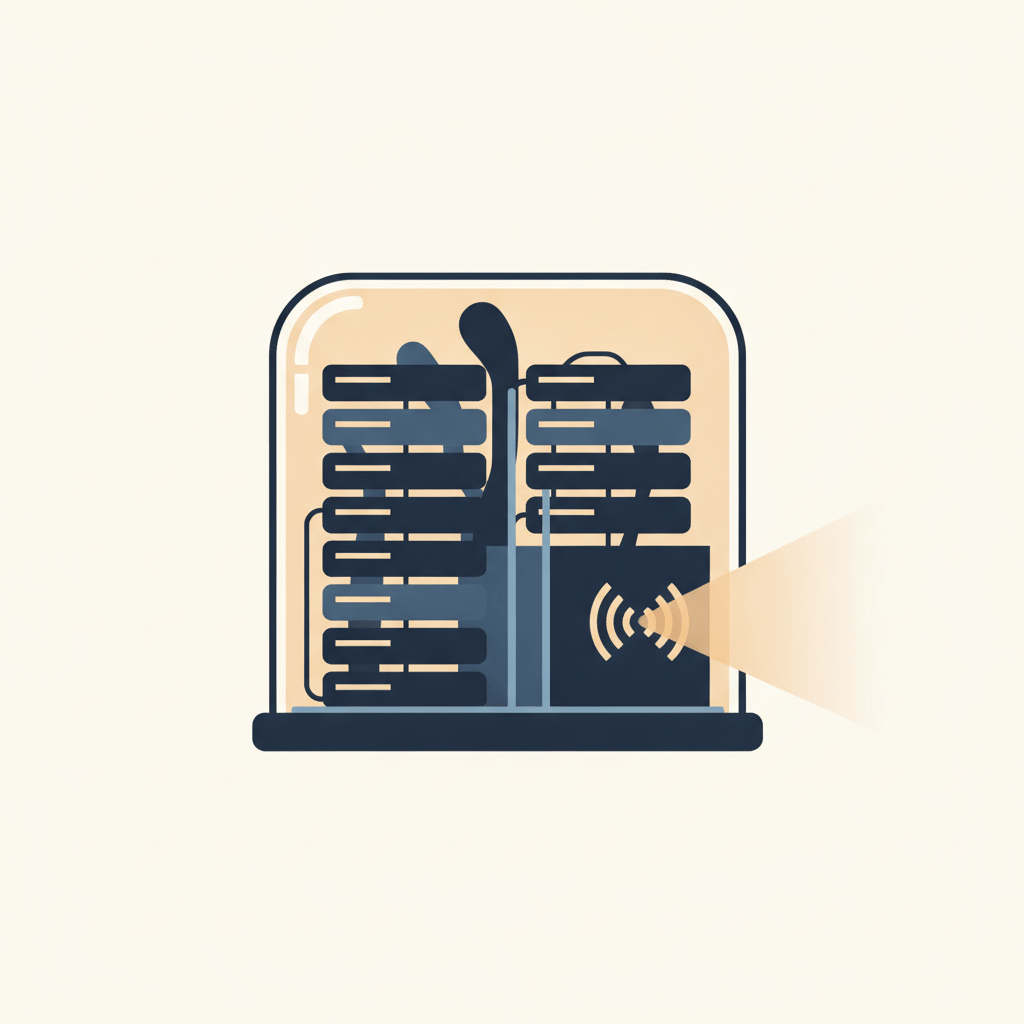 Stylized illustration of a sealed data-center terrarium with a small crack of light escaping through a vent, symbolizing a security gap.