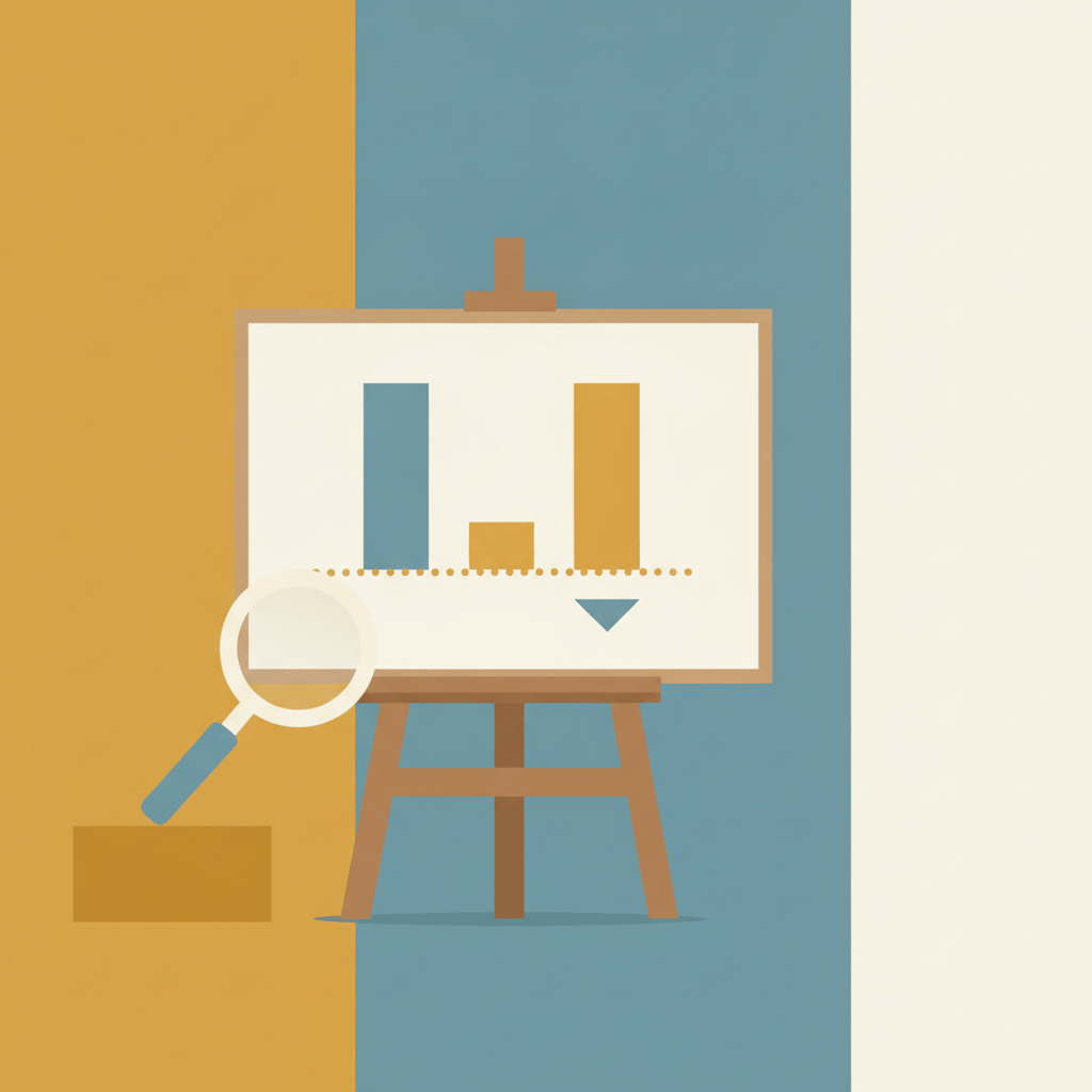 Illustration of a bar chart with a few bars dipping below a baseline, next to a magnifying glass